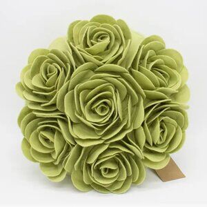 Lime 3D Rosees Filled 13" Flower Throw Pillow